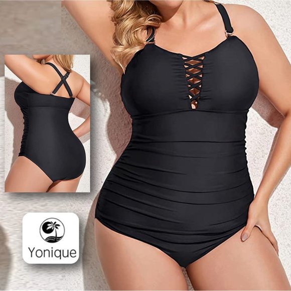 YONIQUE Lace up Front One Piece swimsuit  🏖️  NEW WITH TAG!!! - Picture 1 of 12